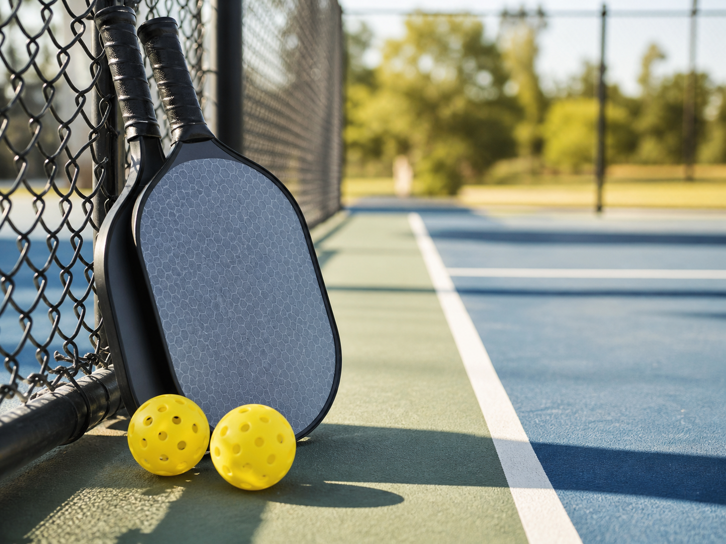 Paddles and balls on a public court sideline